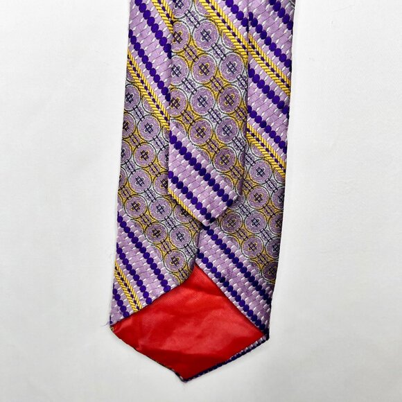 Vintage 1970’s Beau Brummell Gentry Men’s Neck Tie 4 ¼” Purple & Gold  Stripe - Picture 5 of 12